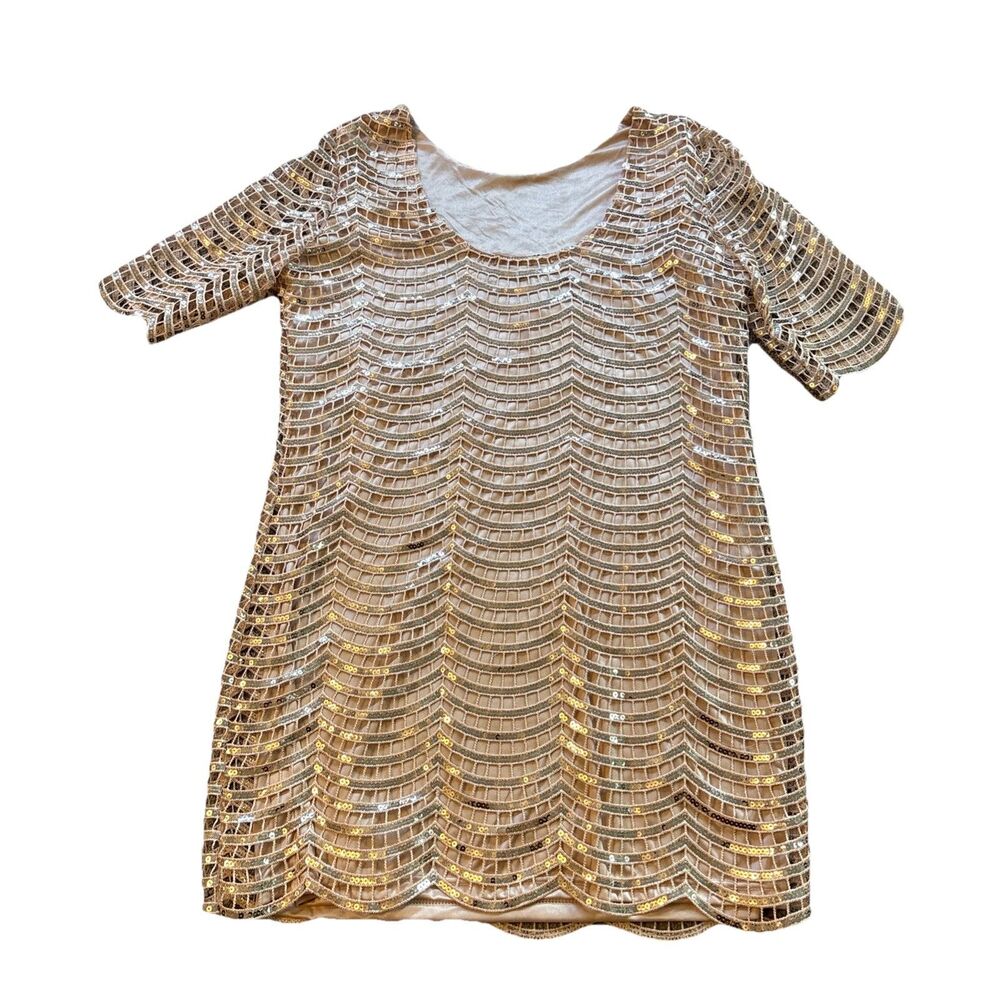 Dear'gles Women's Cocktail Mini Sequin Gold Night Out shimmer Dress Size 16 - Picture 6 of 16